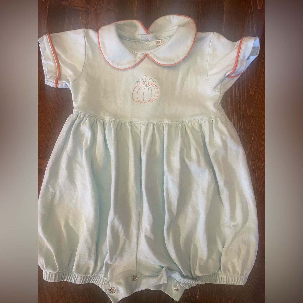 Light Blue Baby Bubble with Pumpkin Embroidery